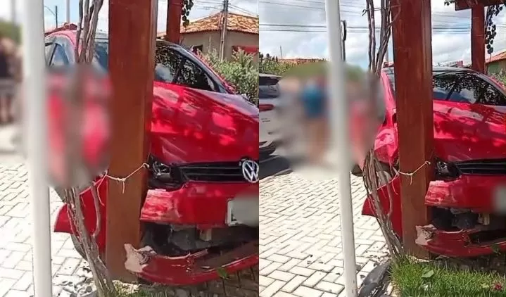 Sem motorista, carro desce rua desgovernado e invade praça no centro de Elesbão Veloso